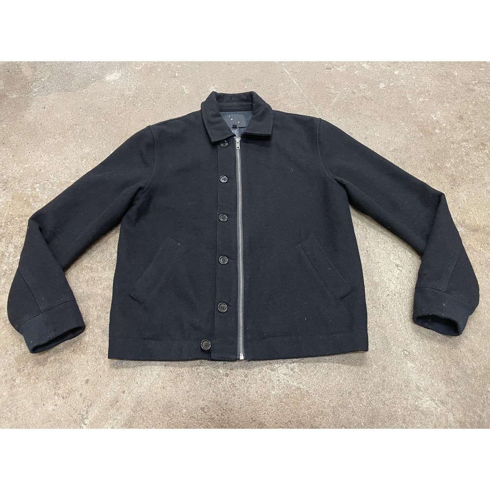 YMC Wool Bomber Jacket Mens Small Black Zip Button Lined Casual Fall Winter